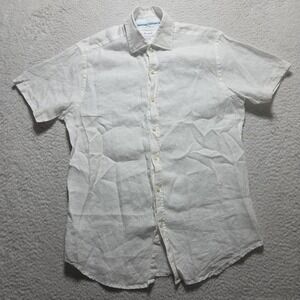 Porter And Ash Men's Size Small 100% Linen Short Sleeve Button-Up White